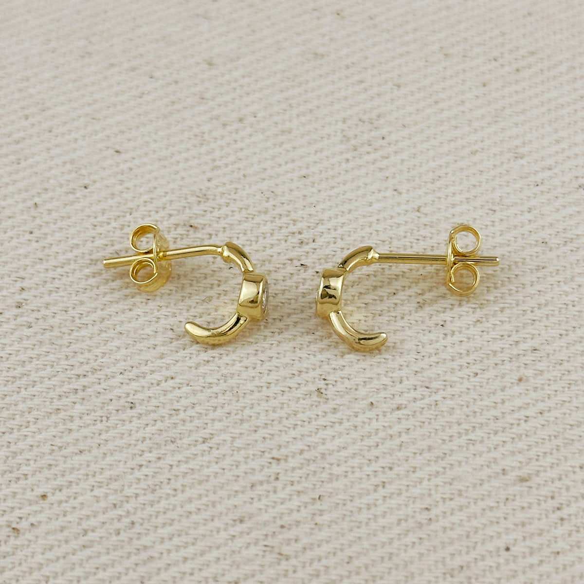 18k Gold Filled Solitaire Bezel CZ C-Hoop Earrings