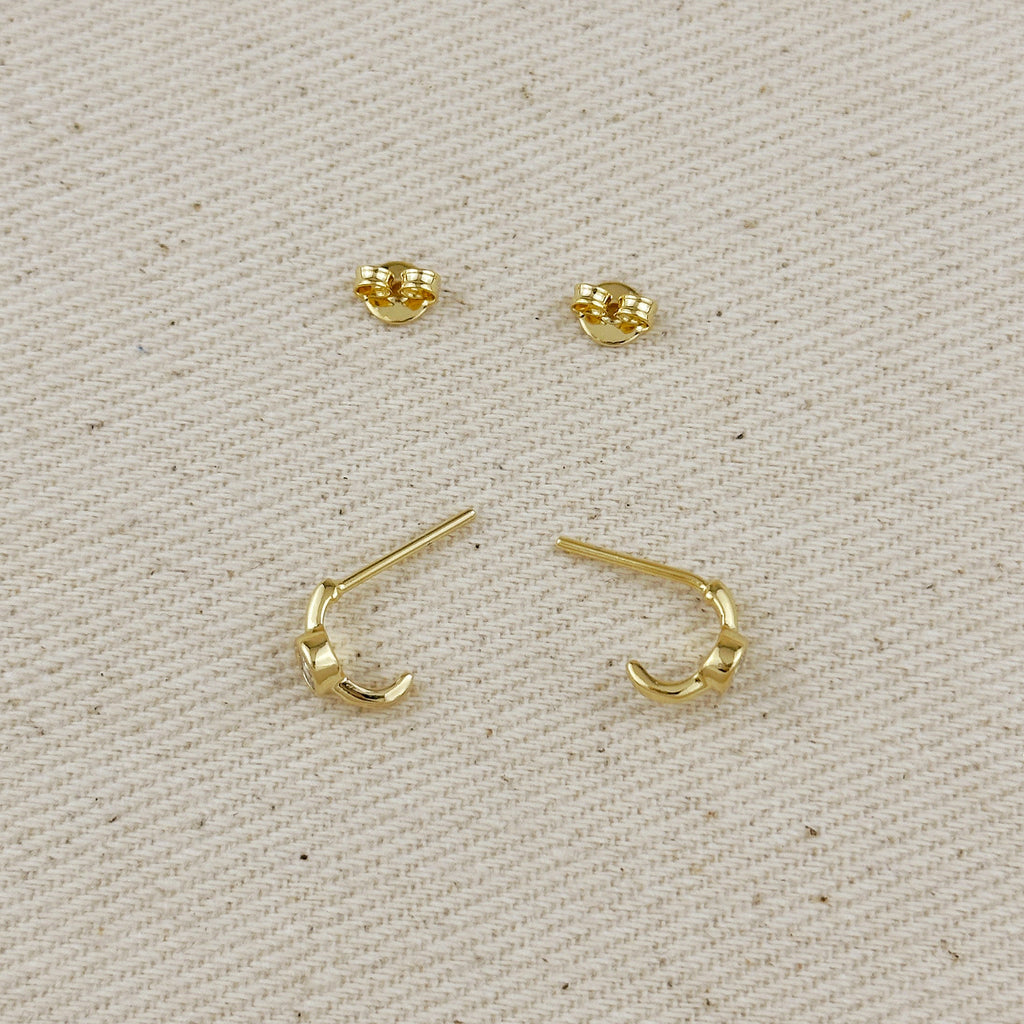 18k Gold Filled Solitaire Bezel CZ C-Hoop Earrings