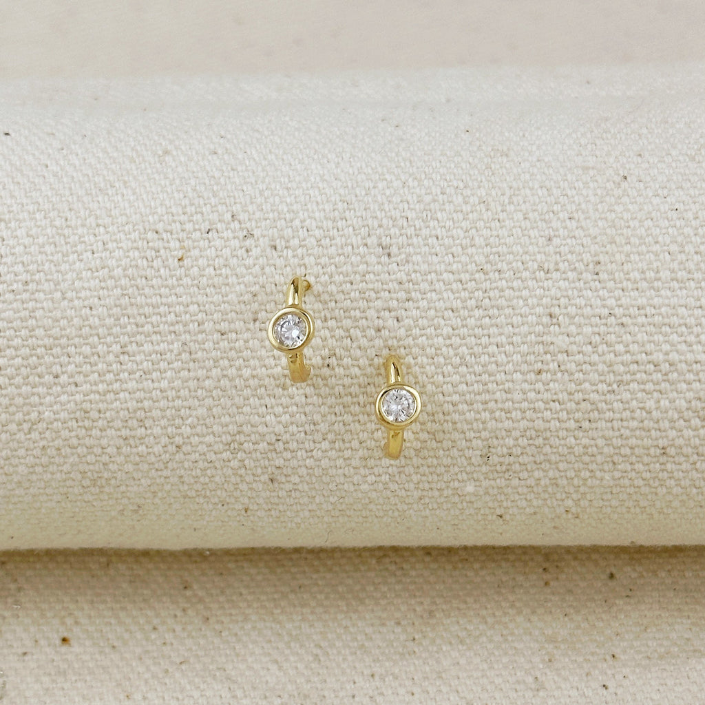 18k Gold Filled Solitaire Bezel CZ C-Hoop Earrings