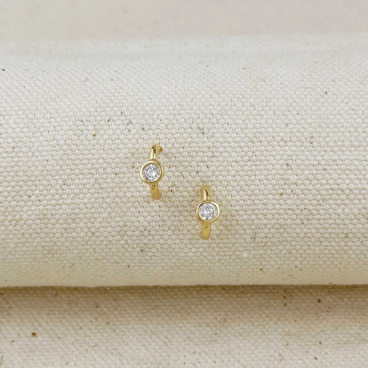 18k Gold Filled Solitaire Bezel CZ C-Hoop Earrings