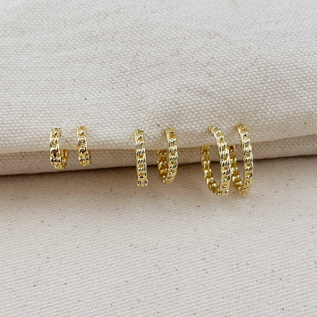 Mondsee 18k Gold Filled 2mm Cuban Chain Clicker Hoop Earrings | 18k Gold Filled Jewelry