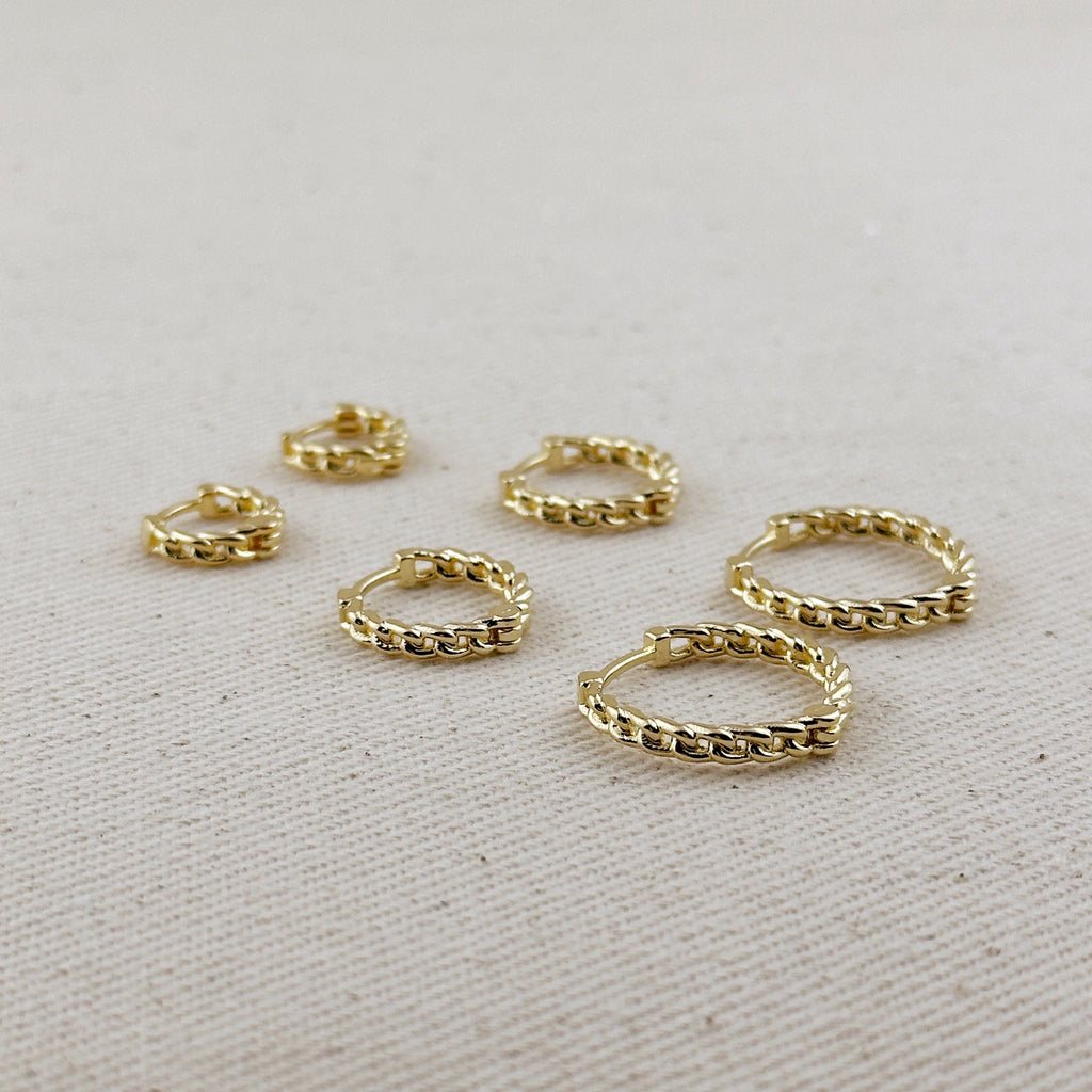 Mondsee 18k Gold Filled 2mm Cuban Chain Clicker Hoop Earrings | 18k Gold Filled Jewelry