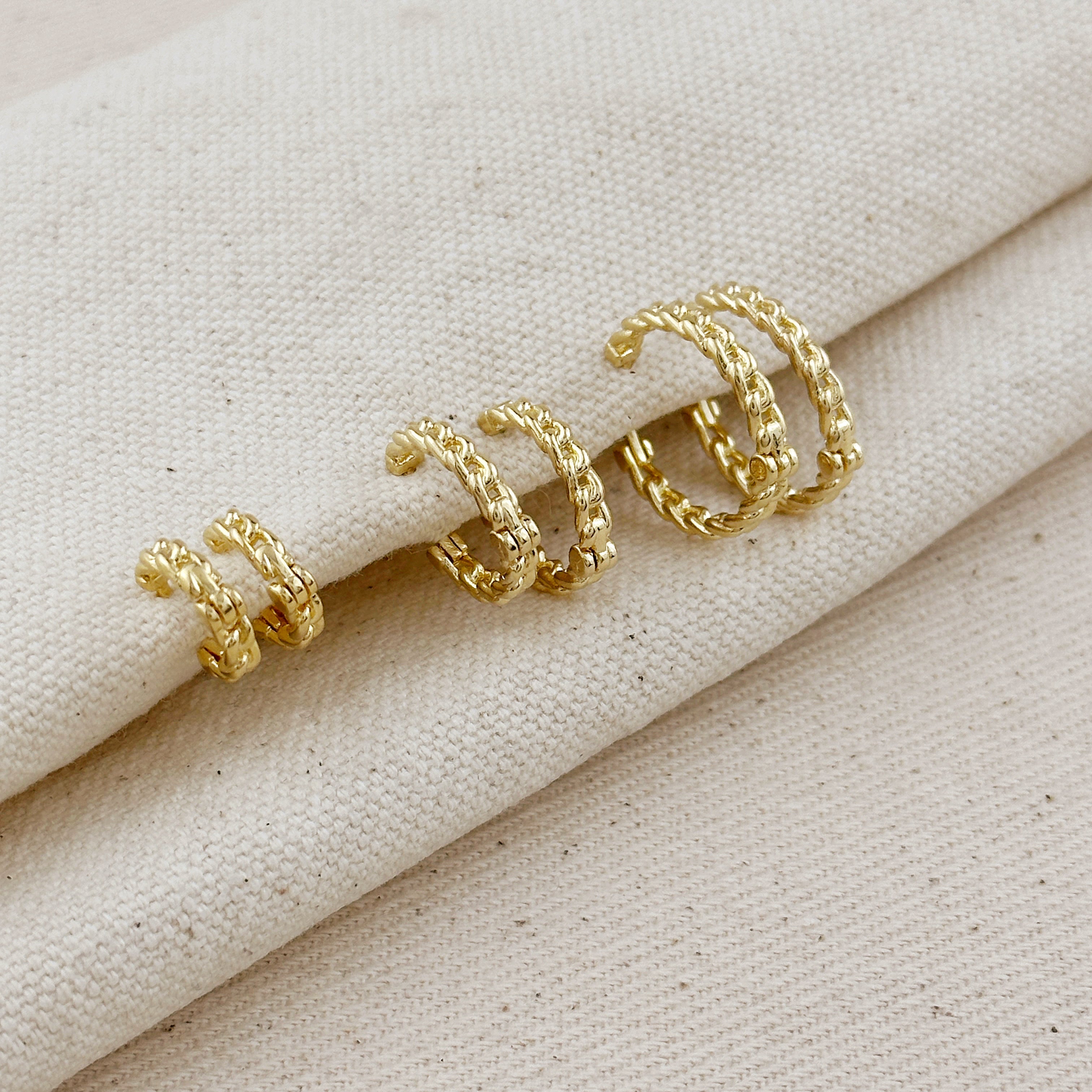 Mondsee 18k Gold Filled 2mm Cuban Chain Clicker Hoop Earrings | 18k Gold Filled Jewelry