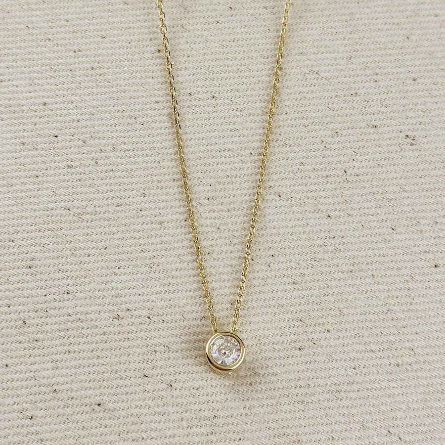 18k Gold Filled Solitaire CZ Necklace