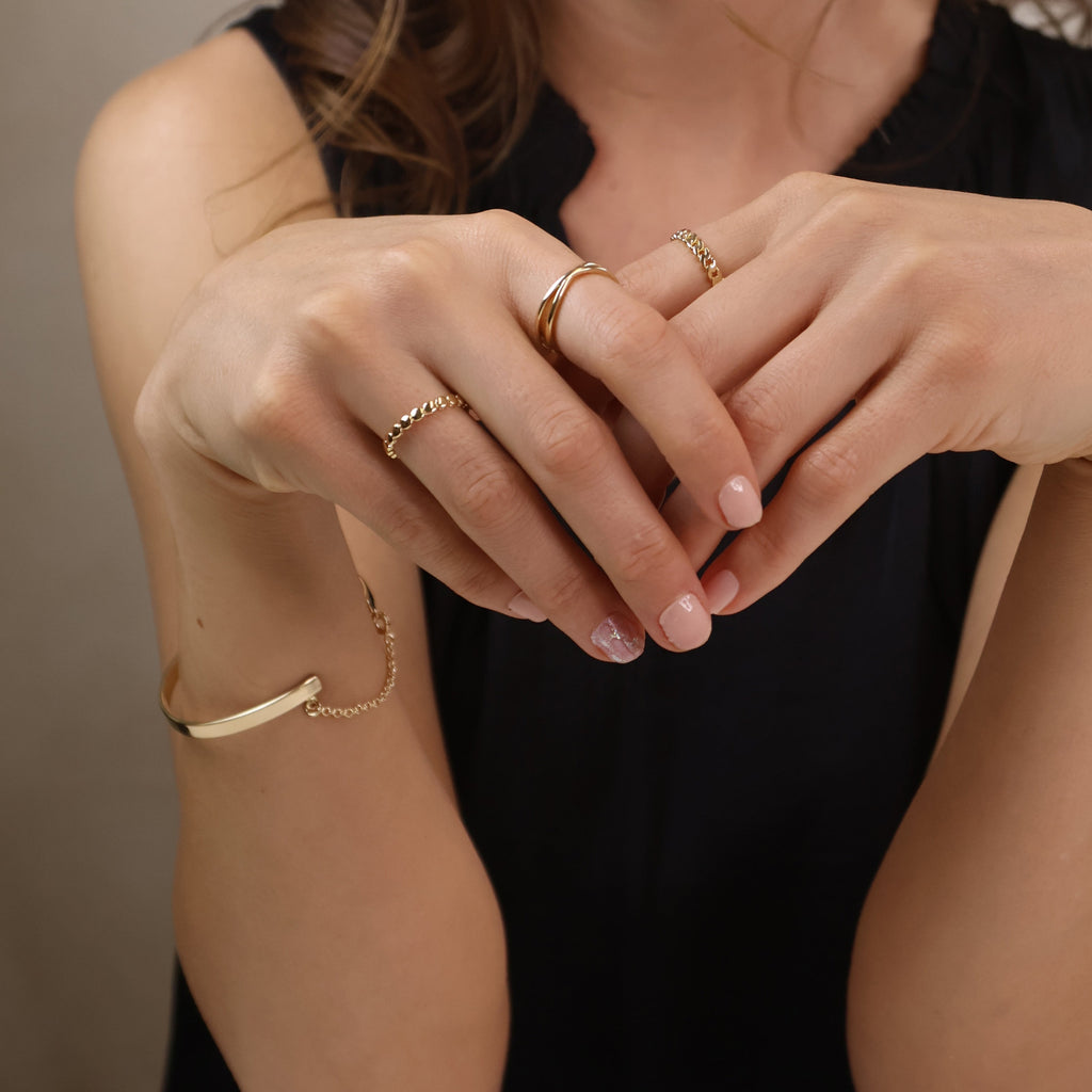 Mondsee 18k Gold Filled Flat Beaded Band Ring | 18k Gold Filled Jewelry