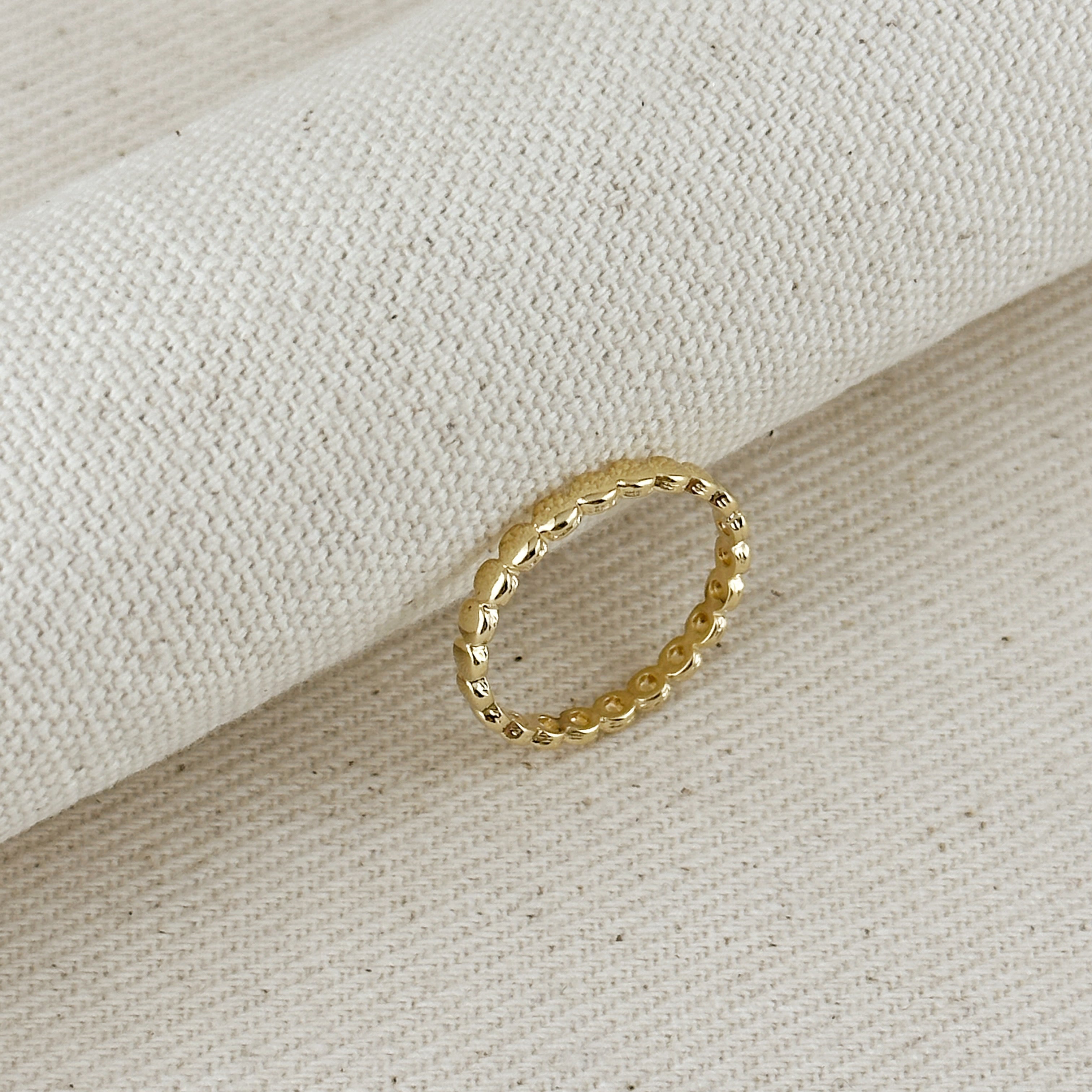 Mondsee 18k Gold Filled Flat Beaded Band Ring | 18k Gold Filled Jewelry