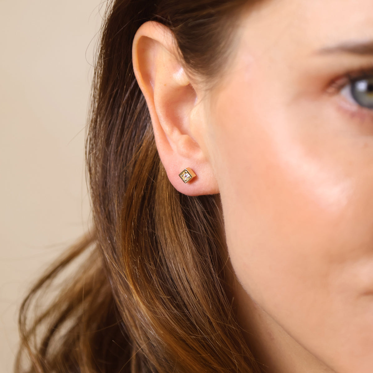 18k Gold Filled Mini CZ Square Stud Earrings