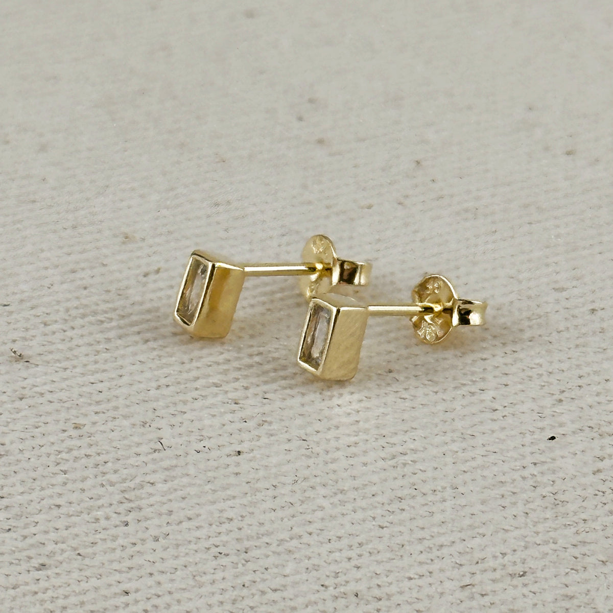18k Gold Filled Mini Bezel Baguette Stud Earrings