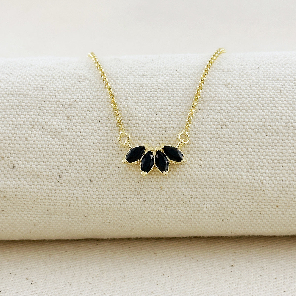 18k Gold Filled CZ Lotus Necklace – Black