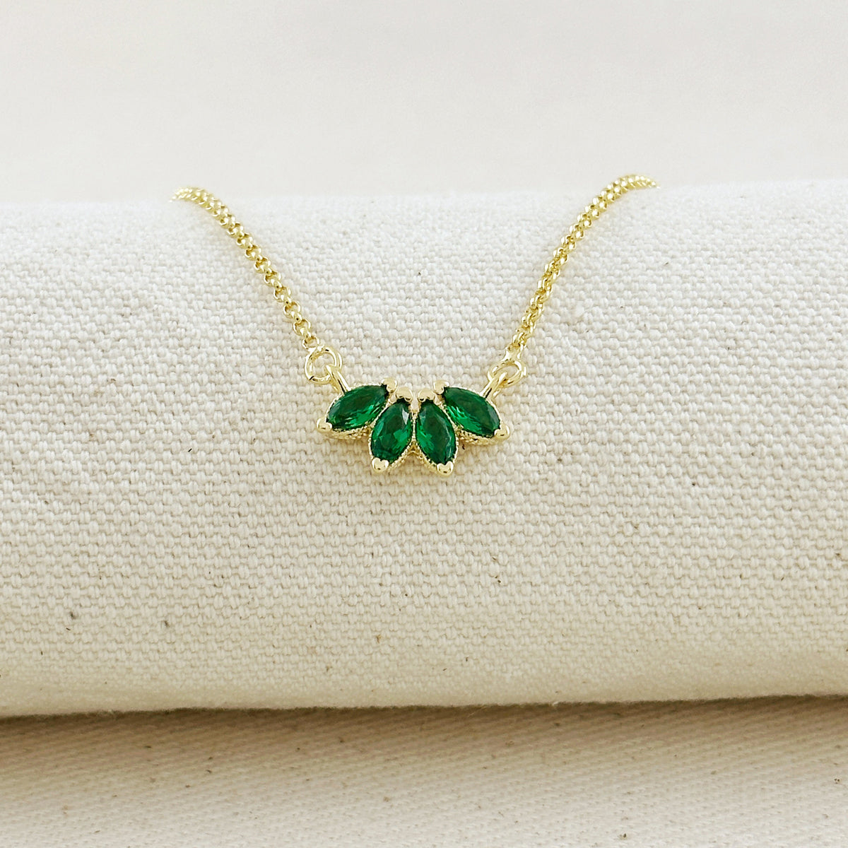 18k Gold Filled CZ Lotus Necklace – Emerald