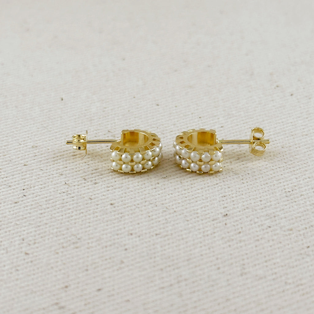 18k Gold Filled Petite Double Pearl C-Hoop Earrings