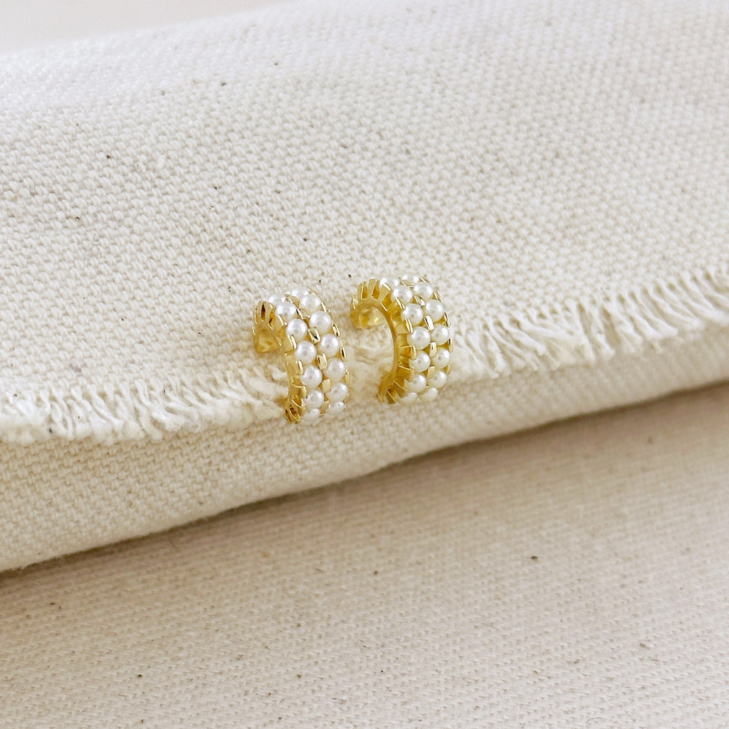 18k Gold Filled Petite Double Pearl C-Hoop Earrings