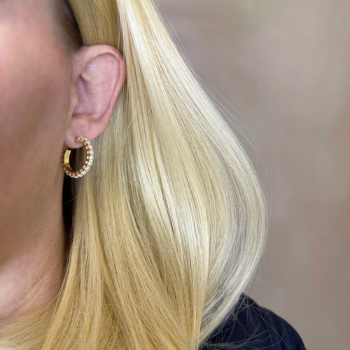 18k Gold Filled 22mm Pearl C-Hoop Earrings, view 2