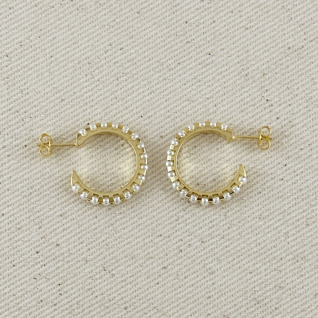 18k Gold Filled 22mm Pearl C-Hoop Earrings