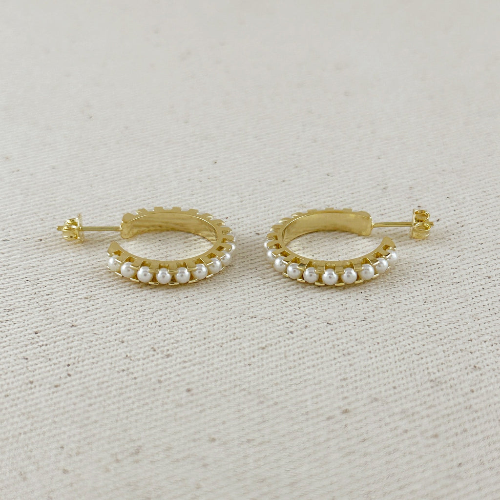 18k Gold Filled 22mm Pearl C-Hoop Earrings