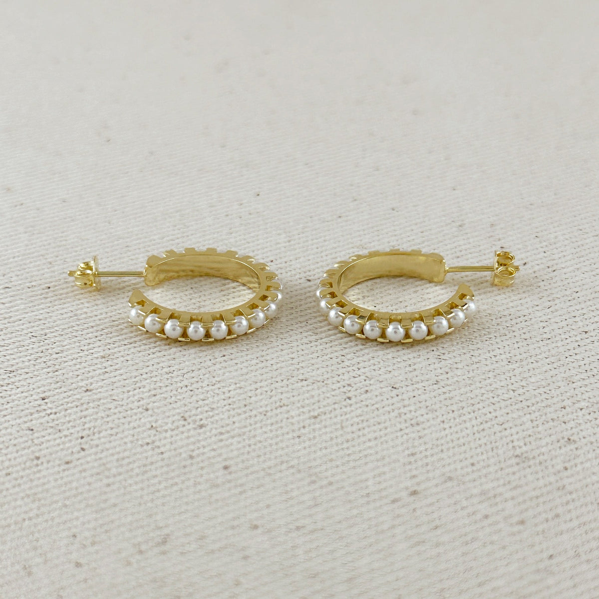 18k Gold Filled 22mm Pearl C-Hoop Earrings
