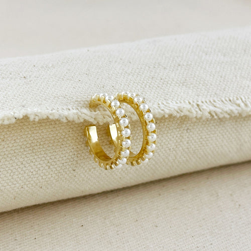 18k Gold Filled 22mm Pearl C-Hoop Earrings by Mondsee Jewelry