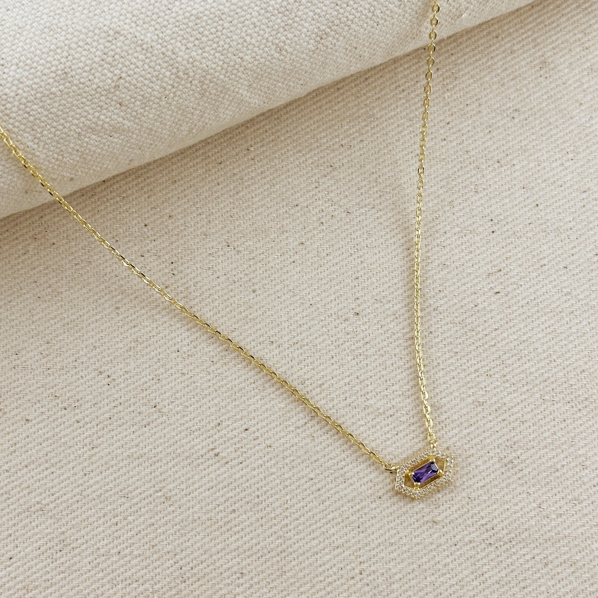 18k Gold Filled Fancy Birthstone Baguette Necklace – February