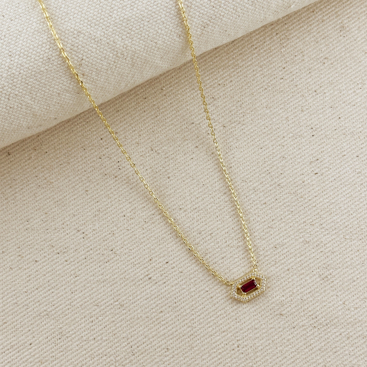 18k Gold Filled Fancy Birthstone Baguette Necklace – July