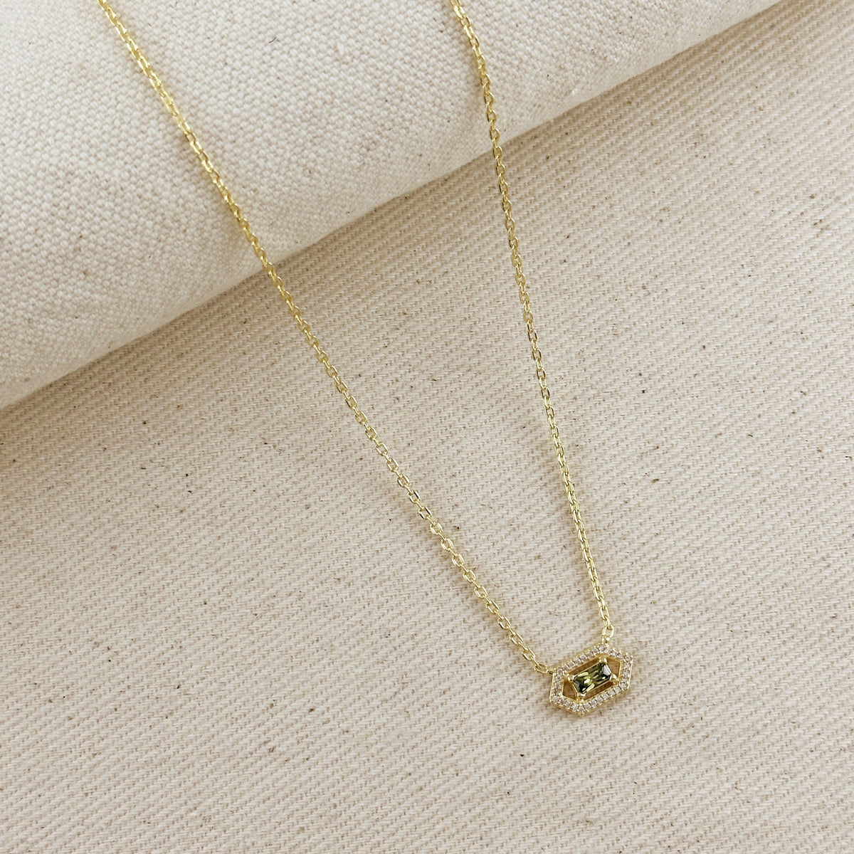 18k Gold Filled Fancy Birthstone Baguette Necklace – August