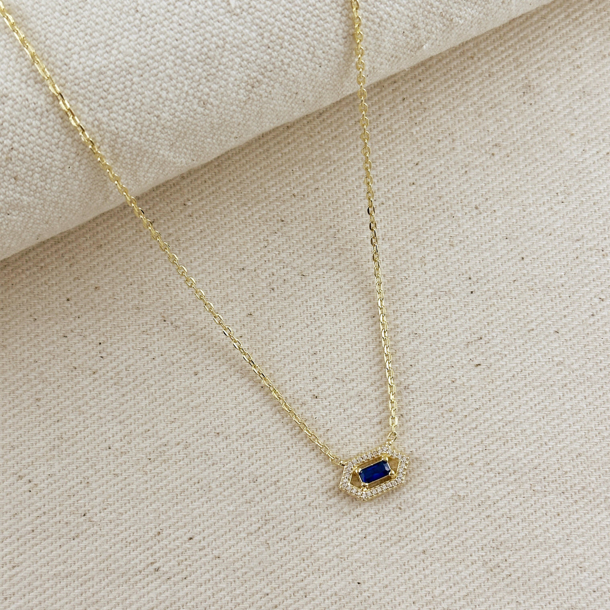 18k Gold Filled Fancy Birthstone Baguette Necklace – September