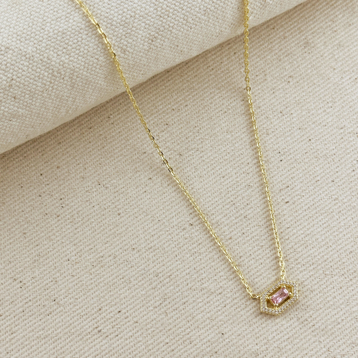 18k Gold Filled Fancy Birthstone Baguette Necklace – October