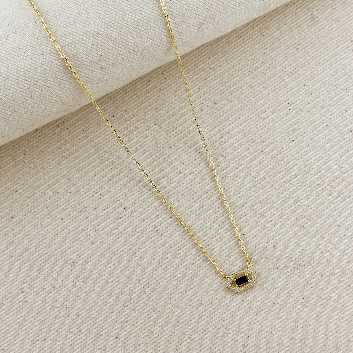 18k Gold Filled Fancy Birthstone Baguette Necklace – Special Black Onyx CZ