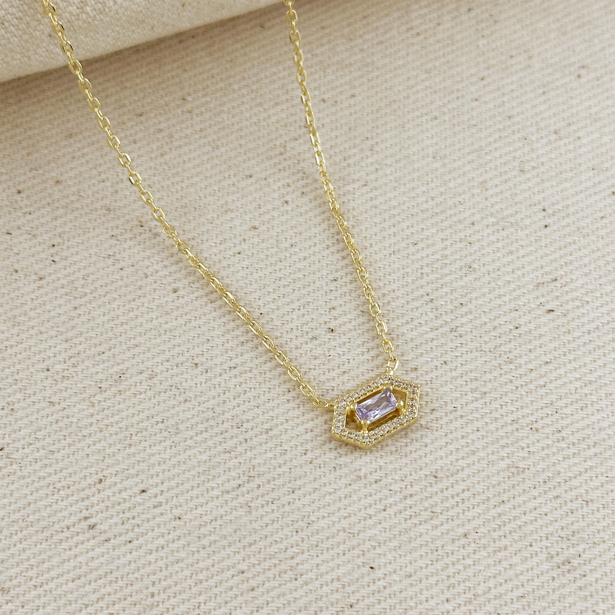 18k Gold Filled Fancy Birthstone Baguette Necklace – June