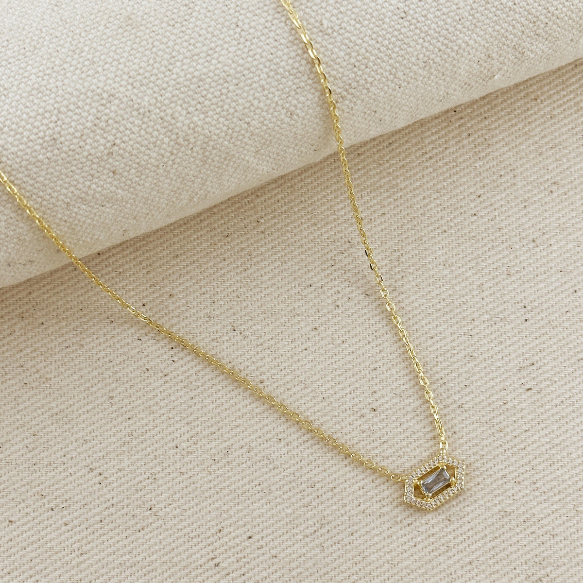 18k Gold Filled Fancy Birthstone Baguette Necklace – March