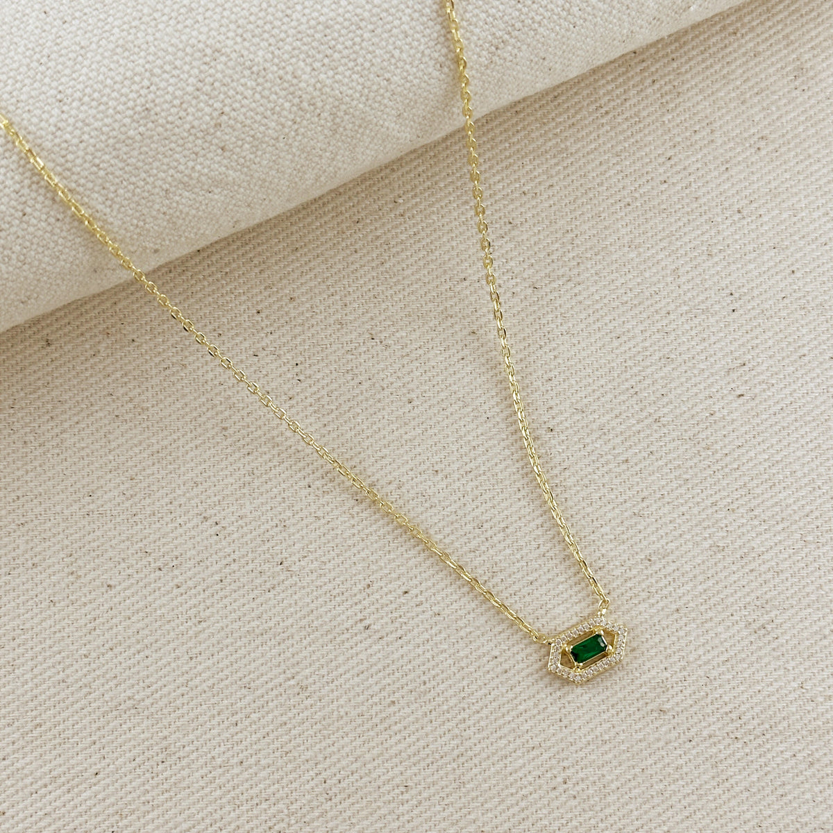 18k Gold Filled Fancy Birthstone Baguette Necklace – May