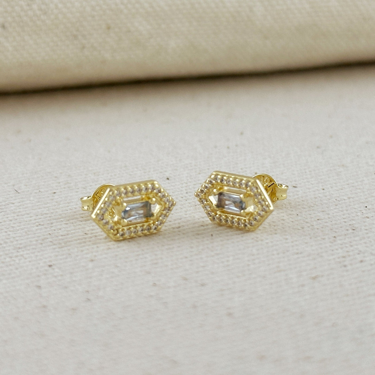 18k Gold Filled Fancy Birthstone Baguette Earrings – March