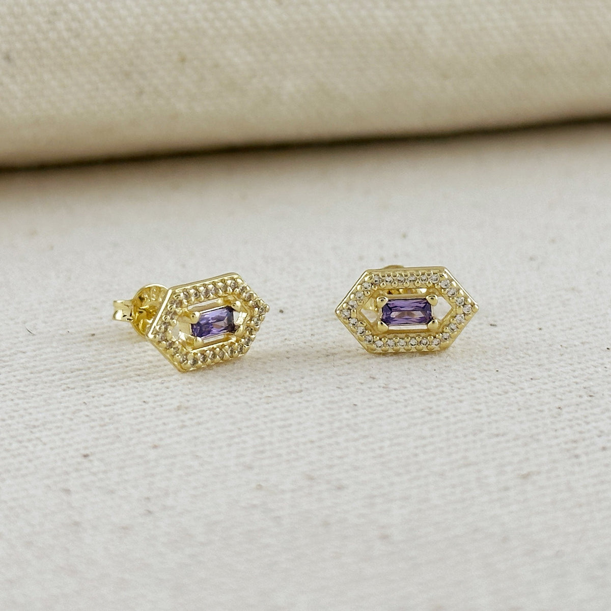 18k Gold Filled Fancy Birthstone Baguette Earrings – February