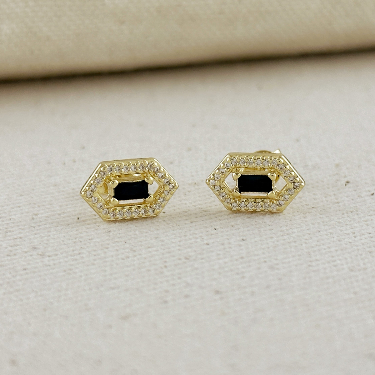 18k Gold Filled Fancy Birthstone Baguette Earrings – Special Black Onyx CZ