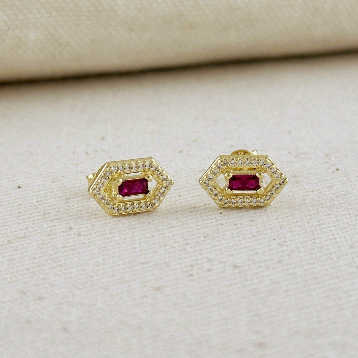 18k Gold Filled Fancy Birthstone Baguette Earrings – July