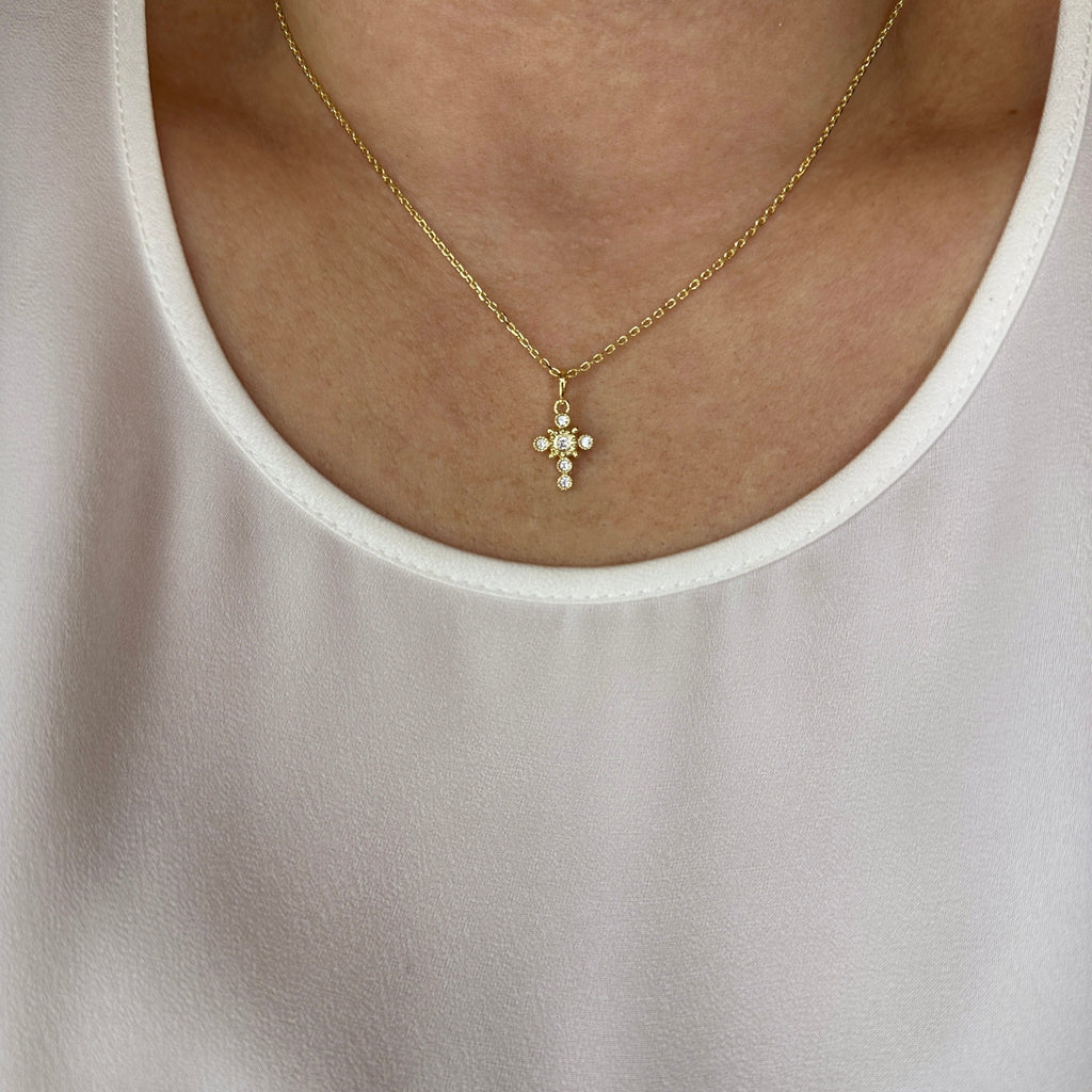Mondsee 18k Gold Filled Bezel Cross CZ Necklace | 18k Gold Filled Jewelry