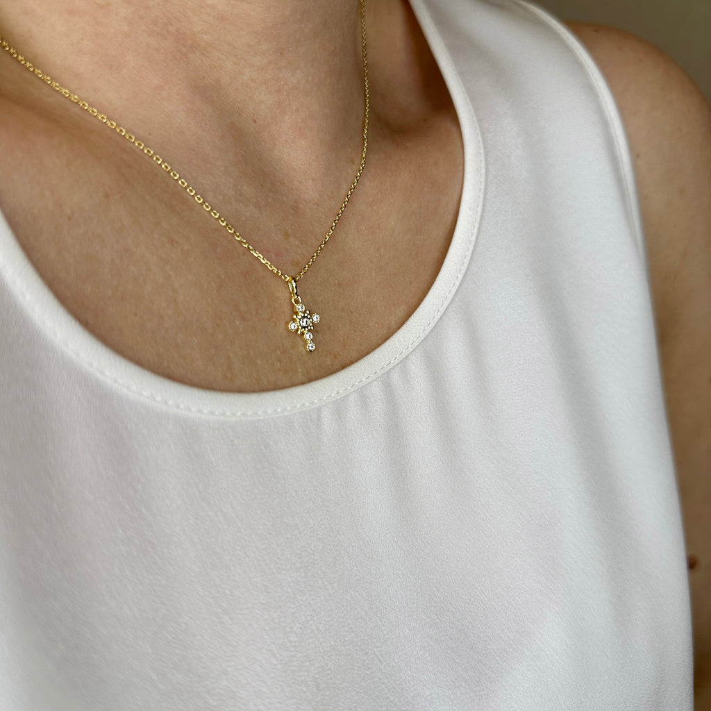 Mondsee 18k Gold Filled Bezel Cross CZ Necklace | 18k Gold Filled Jewelry