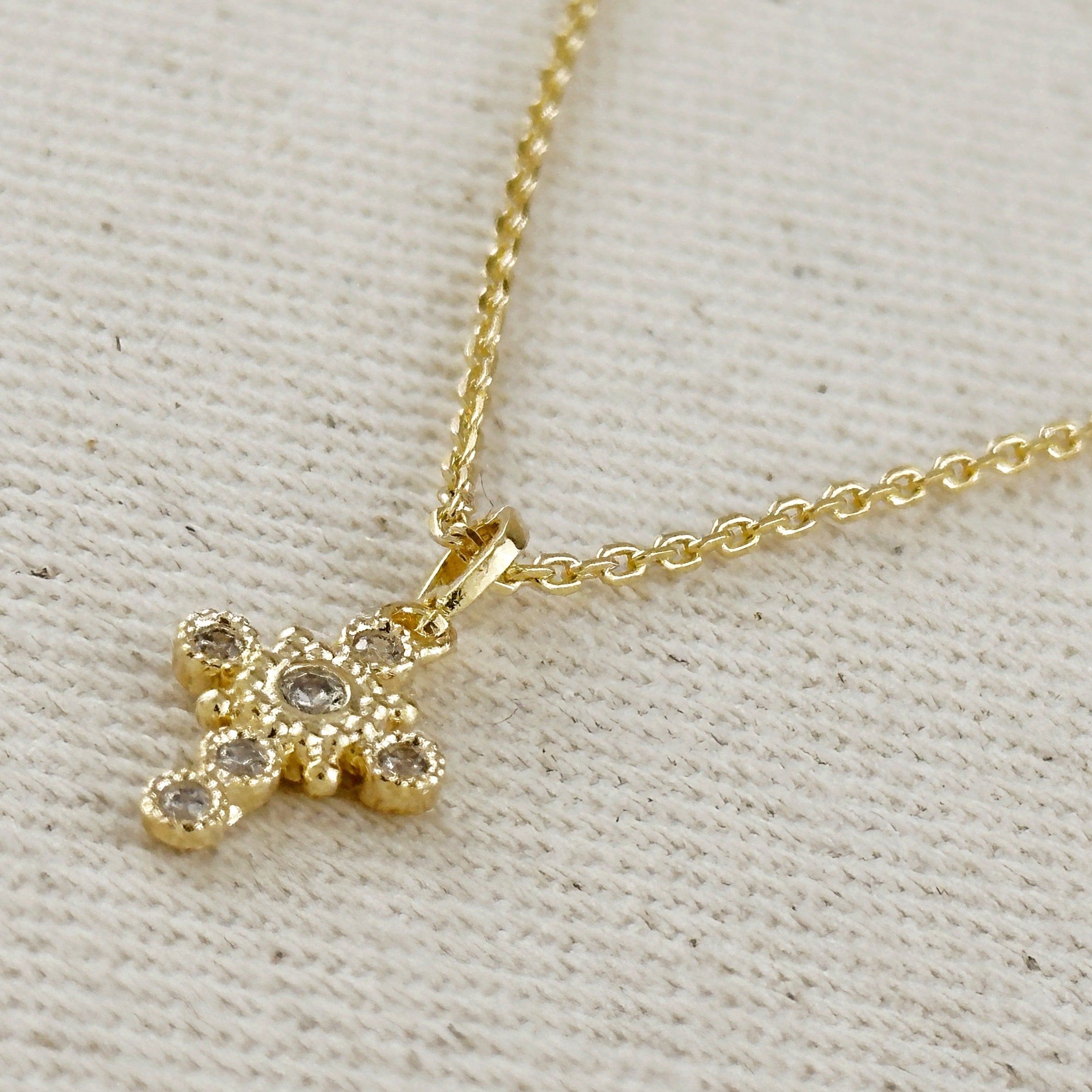 Mondsee 18k Gold Filled Bezel Cross CZ Necklace | 18k Gold Filled Jewelry