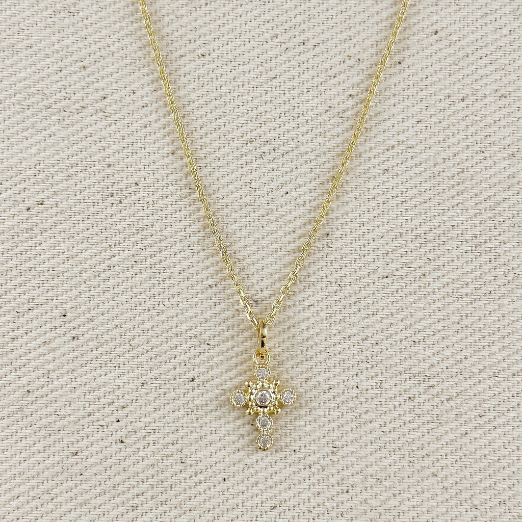 Mondsee 18k Gold Filled Bezel Cross CZ Necklace | 18k Gold Filled Jewelry