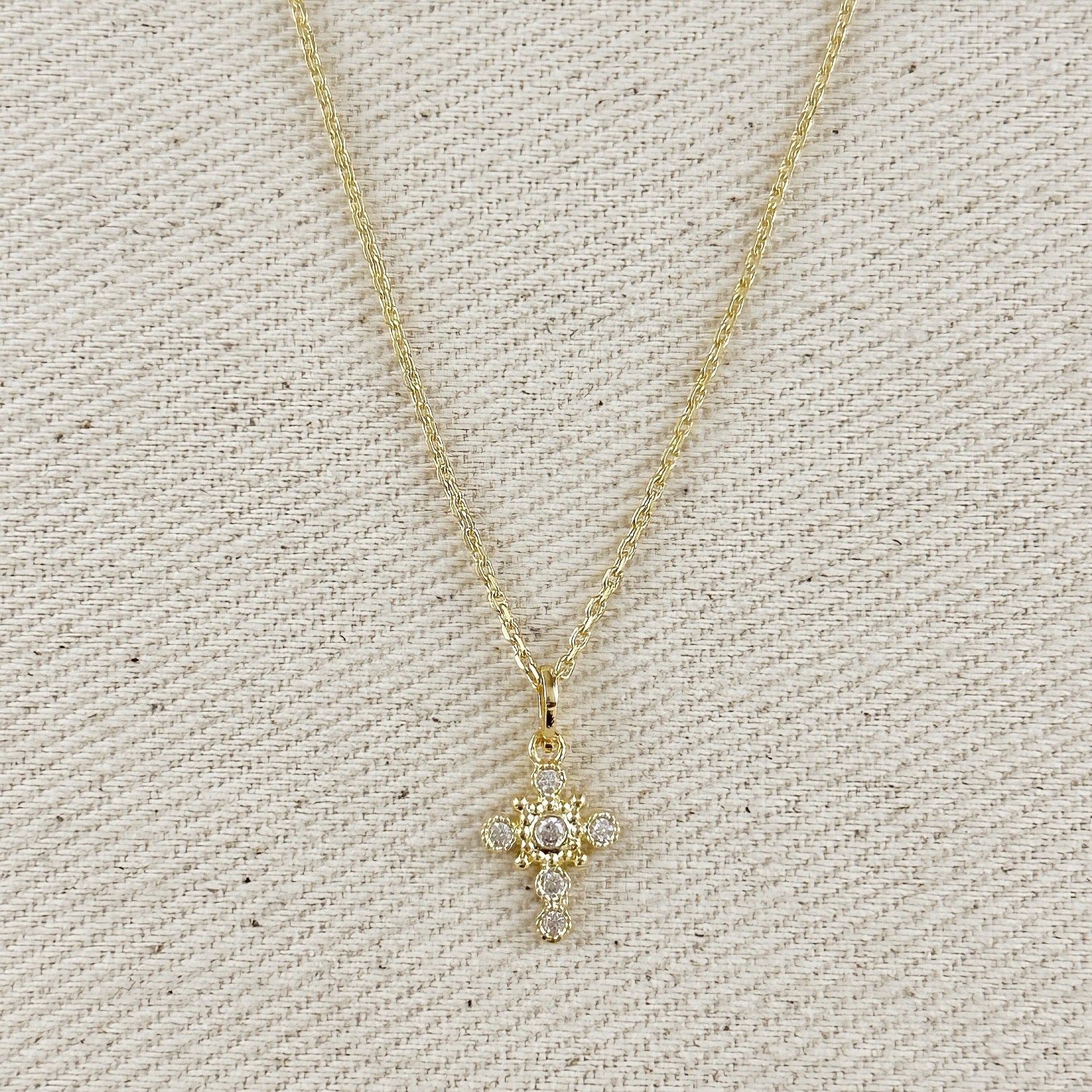 Mondsee 18k Gold Filled Bezel Cross CZ Necklace | 18k Gold Filled Jewelry