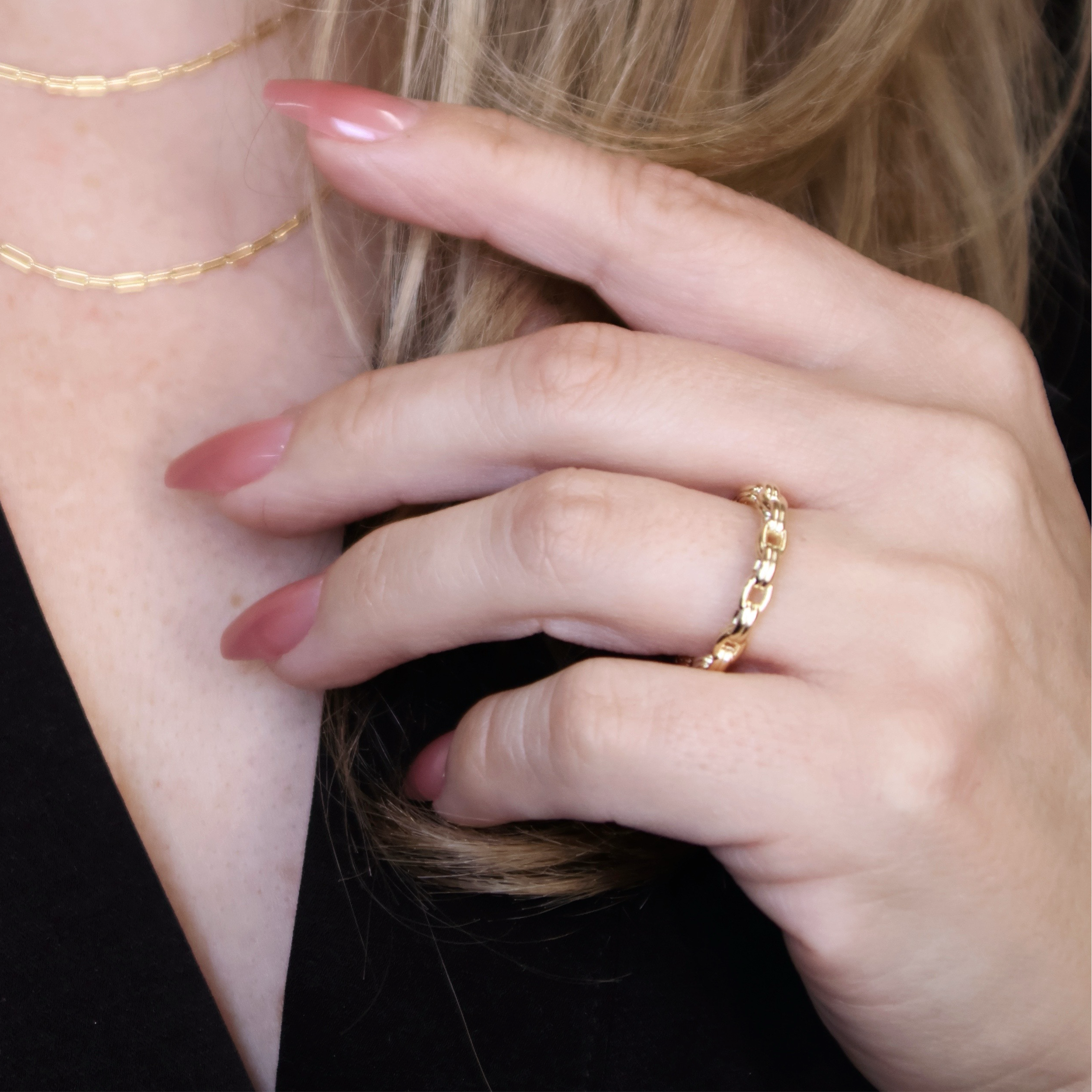 Mondsee 18k Gold Filled Double Link Chain Band Ring | 18k Gold Filled Jewelry