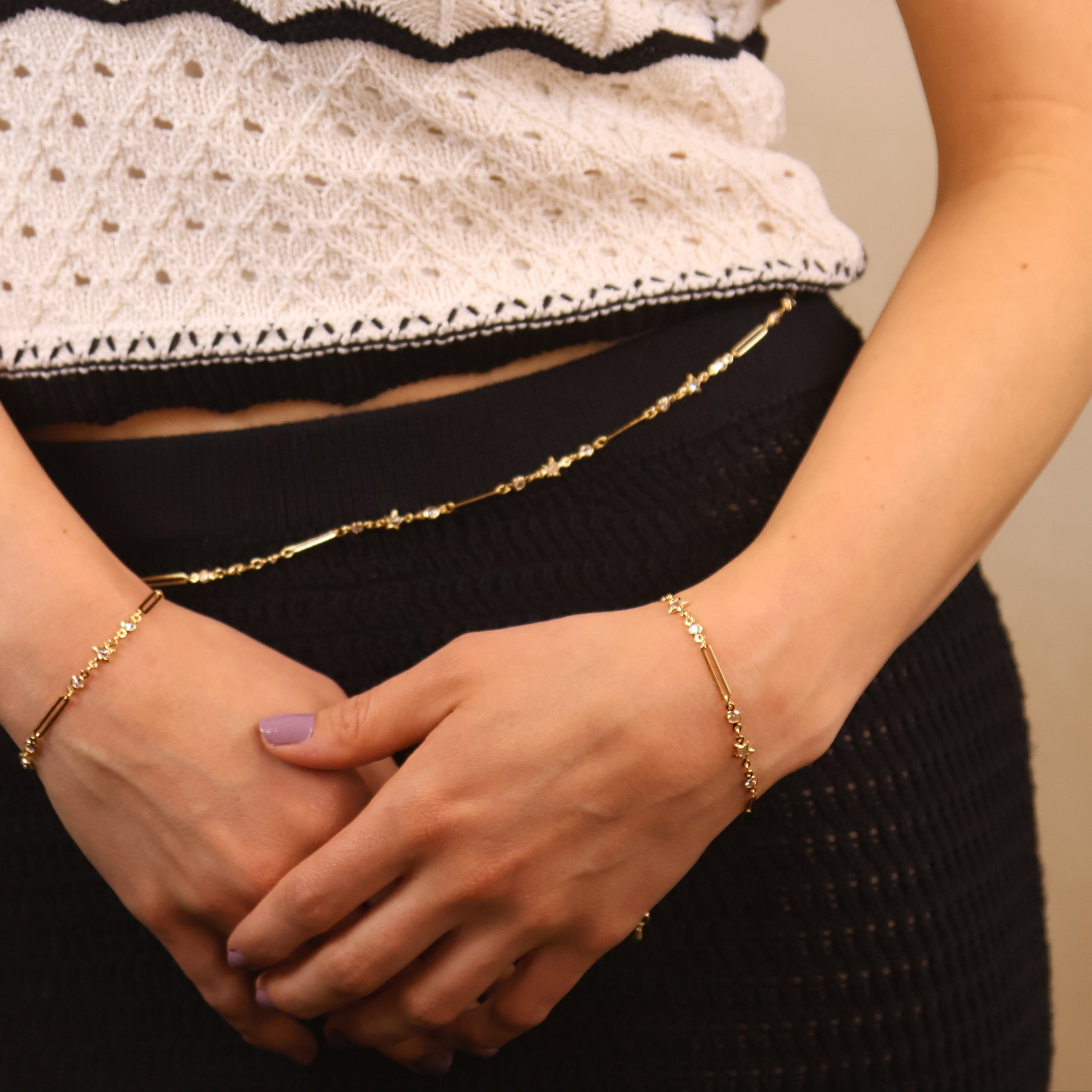 Mondsee 18k Gold Filled Paperclip And Stars CZ Bracelet | 18k Gold Filled Jewelry