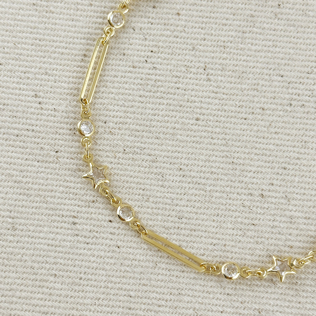 Mondsee 18k Gold Filled Paperclip And Stars CZ Bracelet | 18k Gold Filled Jewelry