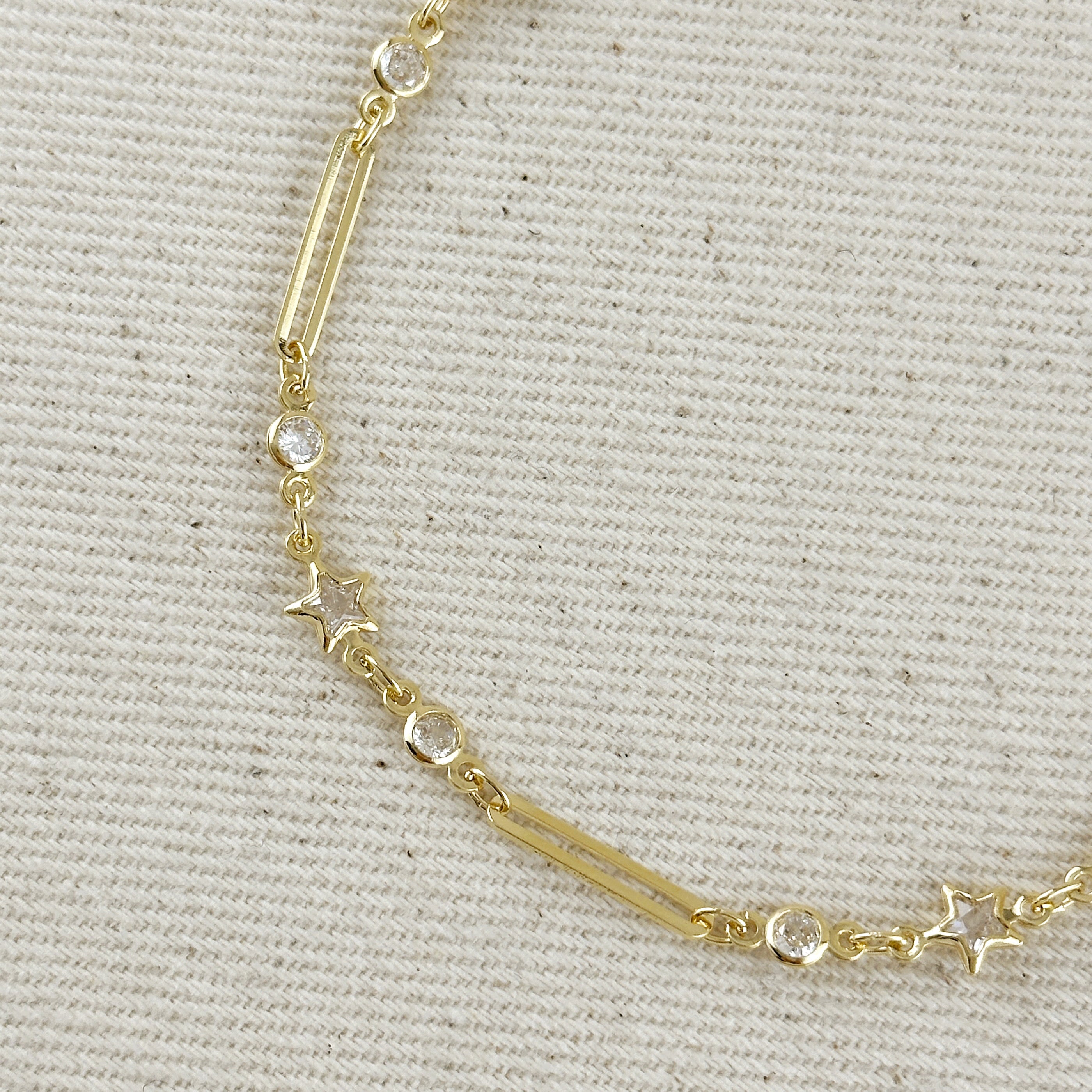 Mondsee 18k Gold Filled Paperclip And Stars CZ Bracelet | 18k Gold Filled Jewelry