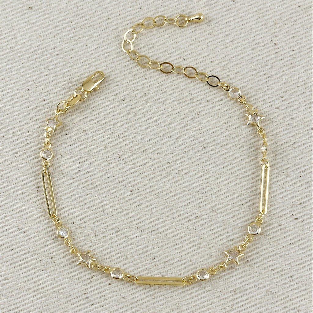 Mondsee 18k Gold Filled Paperclip And Stars CZ Bracelet | 18k Gold Filled Jewelry