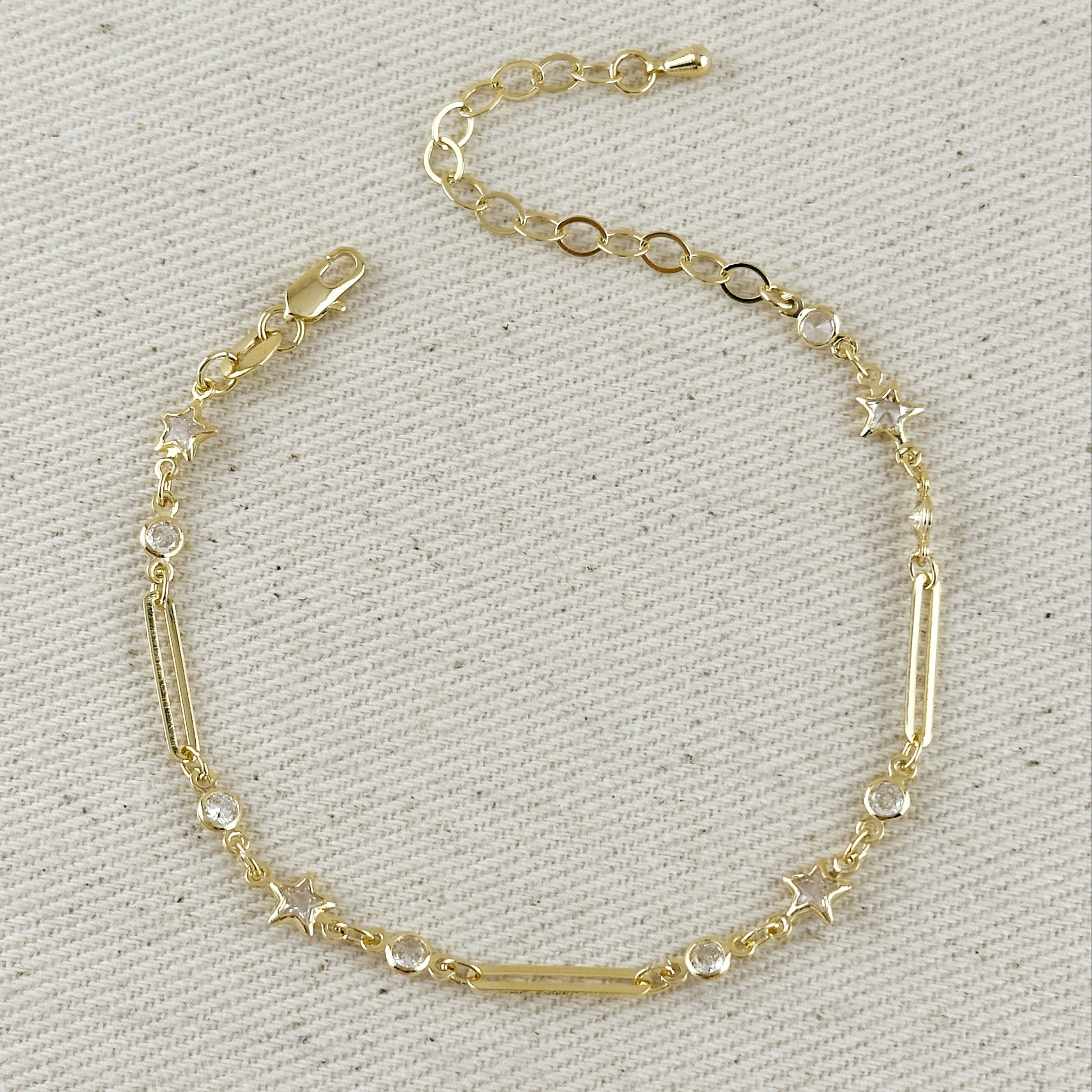 Mondsee 18k Gold Filled Paperclip And Stars CZ Bracelet | 18k Gold Filled Jewelry