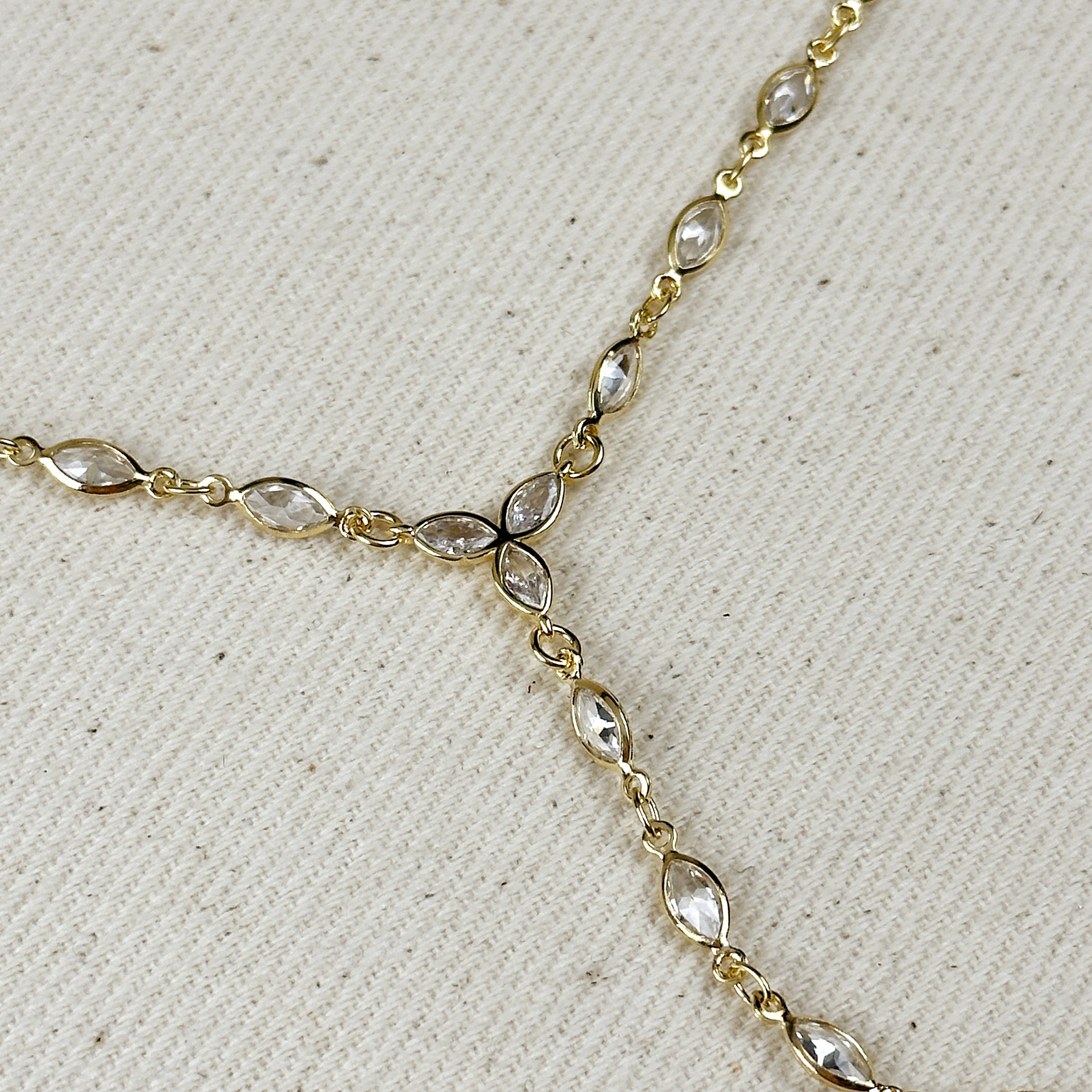 Mondsee 18k Gold Filled Bezel Ellipse CZ Lariat Necklace | 18k Gold Filled Jewelry