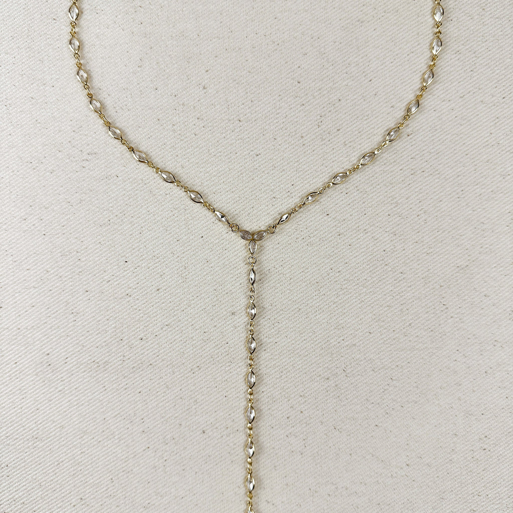 Mondsee 18k Gold Filled Bezel Ellipse CZ Lariat Necklace | 18k Gold Filled Jewelry