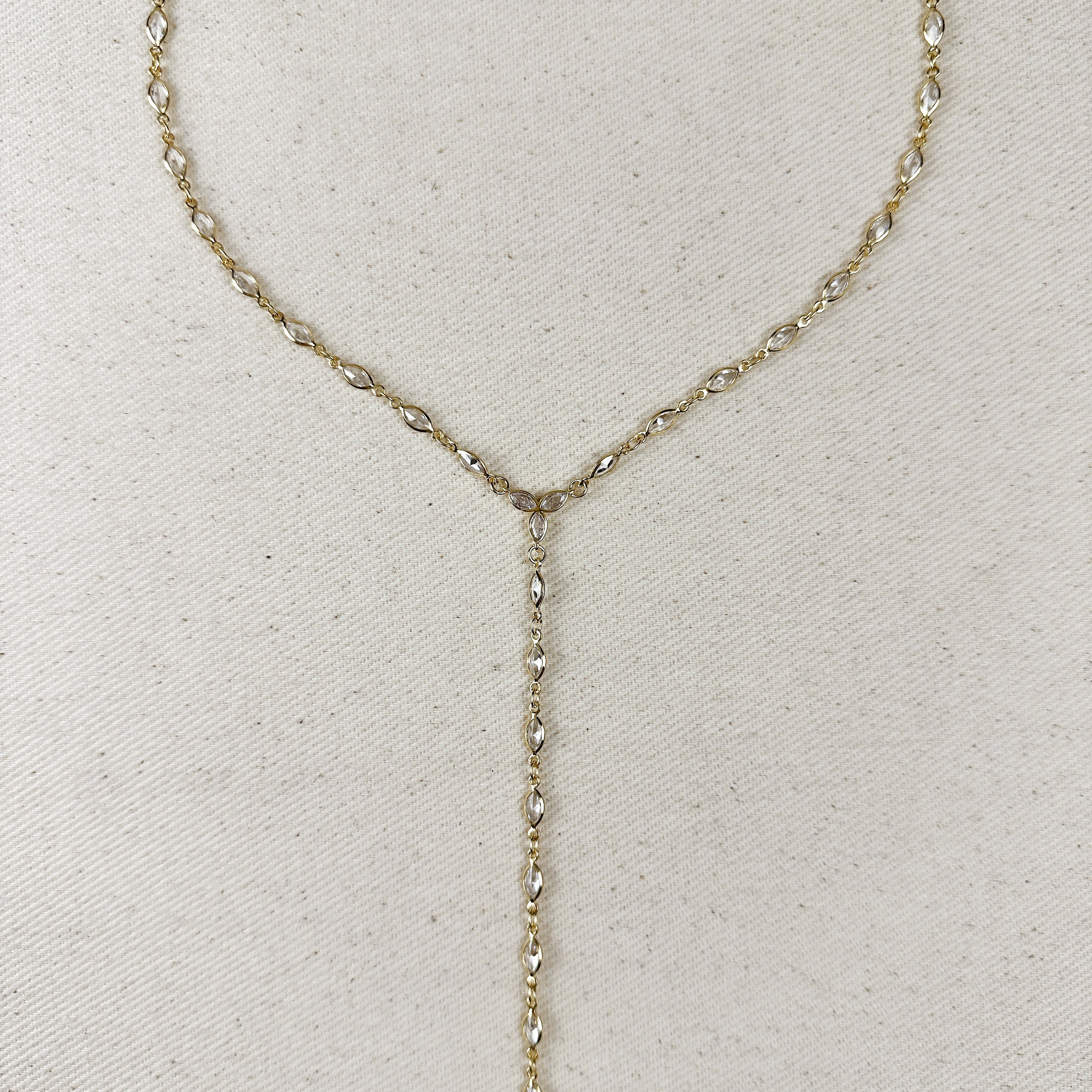 Mondsee 18k Gold Filled Bezel Ellipse CZ Lariat Necklace | 18k Gold Filled Jewelry