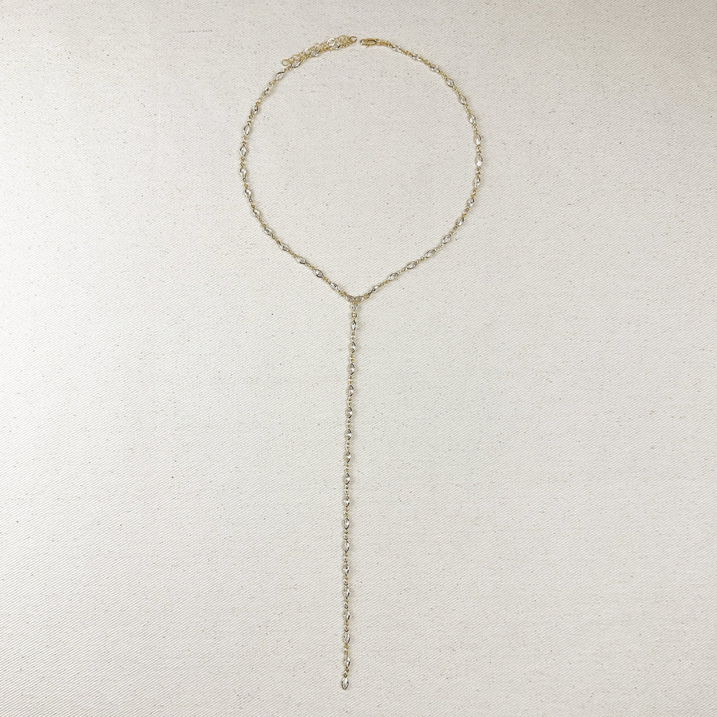 Mondsee 18k Gold Filled Bezel Ellipse CZ Lariat Necklace | 18k Gold Filled Jewelry