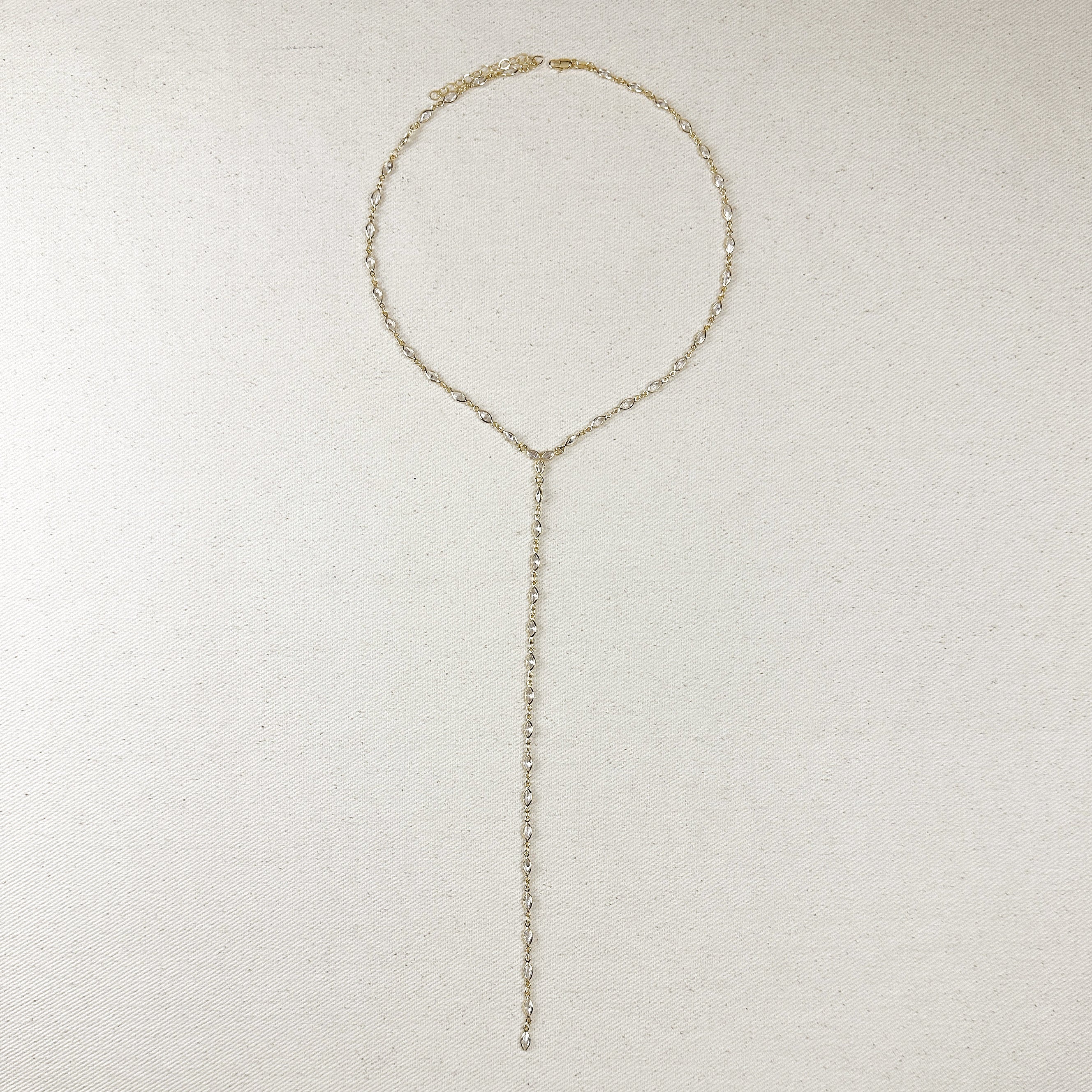 Mondsee 18k Gold Filled Bezel Ellipse CZ Lariat Necklace | 18k Gold Filled Jewelry